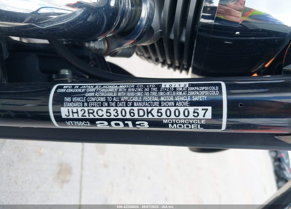 2013 HONDA VT750 C2 VIN: JH2RC5306DK500057