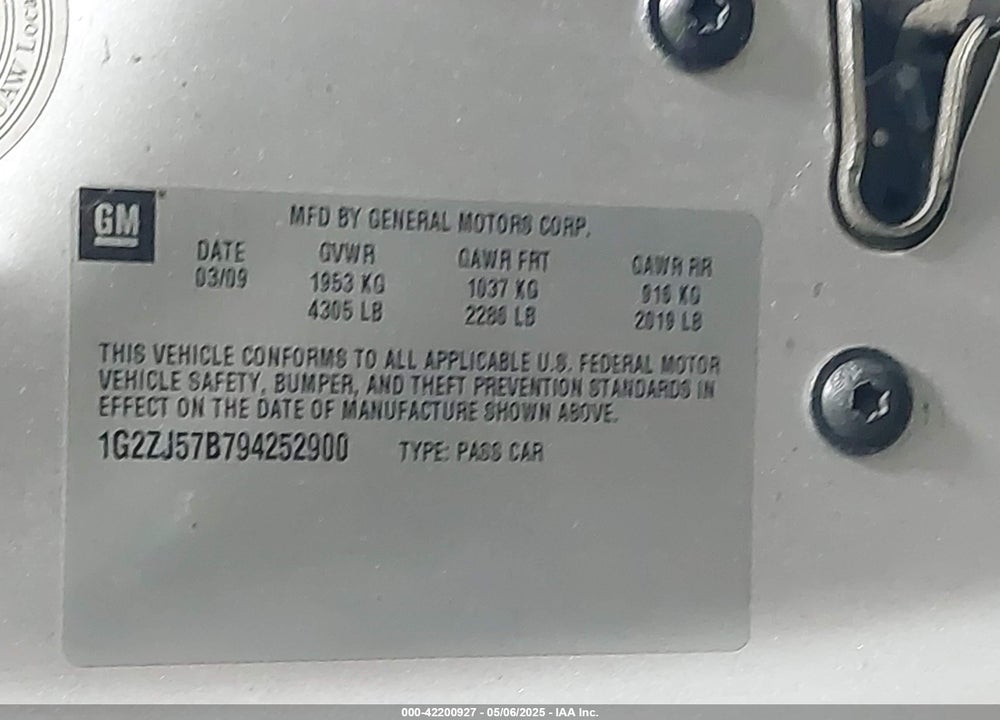 2009 PONTIAC G6 NEW SE VIN: 1G2ZJ57B794252900