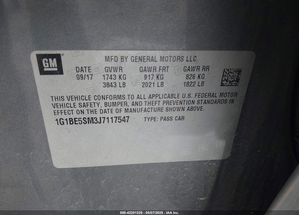 2018 CHEVROLET CRUZE VIN: 1G1BE5SM3J7117547