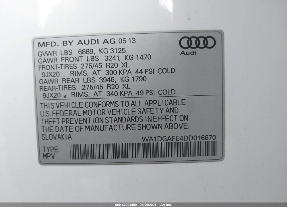 2013 AUDI Q7 VIN: WA1DGAFE4DD016670