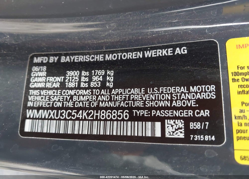2019 MINI COOPER VIN: WMWXU3C54K2H86856