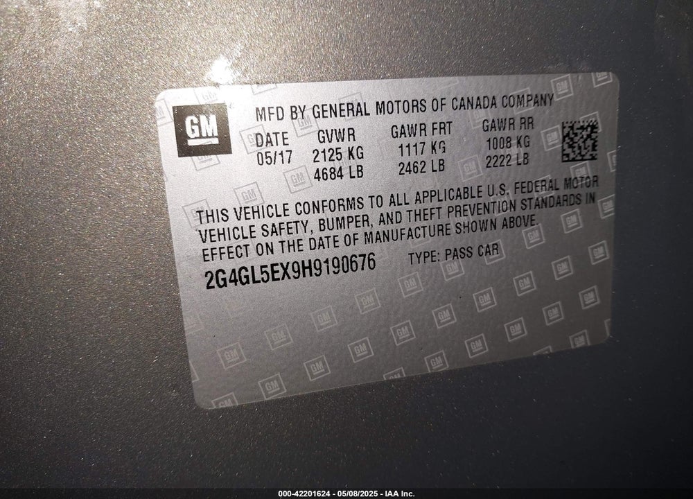2017 BUICK REGAL VIN: 2G4GL5EX9H9190676