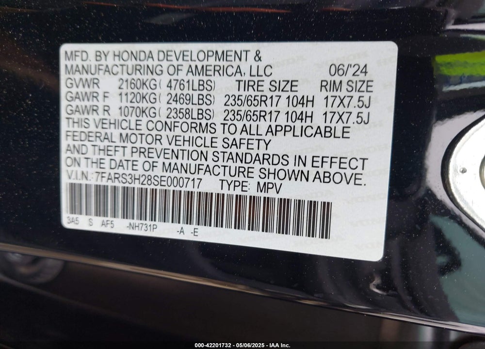 2025 HONDA CR-V LX 2WD VIN: 7FARS3H28SE000717