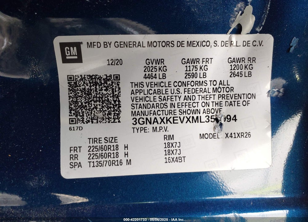 2021 CHEVROLET EQUINOX FWD LT VIN: 3GNAXKEVXML350994