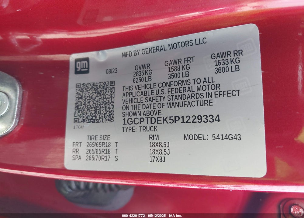 2023 CHEVROLET COLORADO 4WD SHORT BOX Z71 VIN: 1GCPTDEK5P1229334