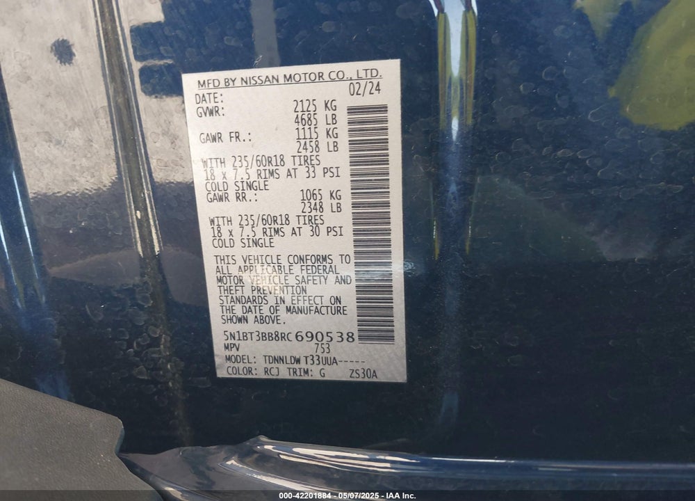2024 NISSAN ROGUE VIN: 5N1BT3BB8RC690538