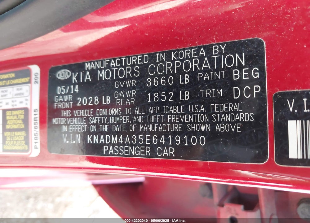 2014 KIA RIO LX VIN: KNADM4A35E6419100