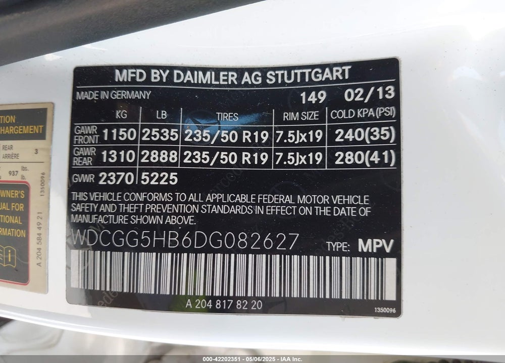 2013 MERCEDES-BENZ GLK-CLASS VIN: WDCGG5HB6DG082627