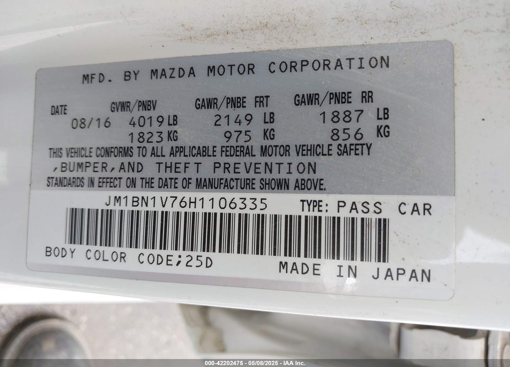 2017 MAZDA 3 TOURING VIN: JM1BN1V76H1106335