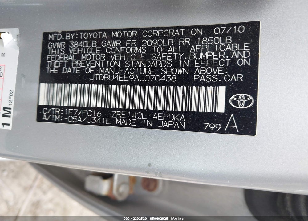 2010 TOYOTA COROLLA VIN: JTDBU4EE9AJ070438