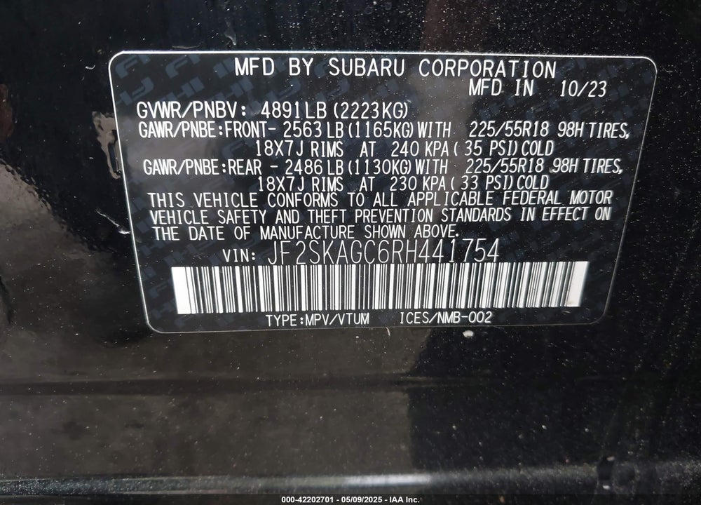 2024 SUBARU FORESTER SPORT VIN: JF2SKAGC6RH441754