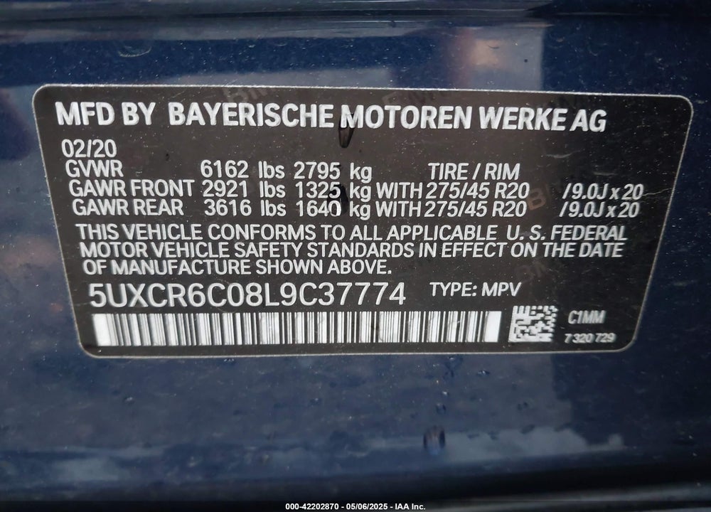 2020 BMW X5 VIN: 5UXCR6C08L9C37774