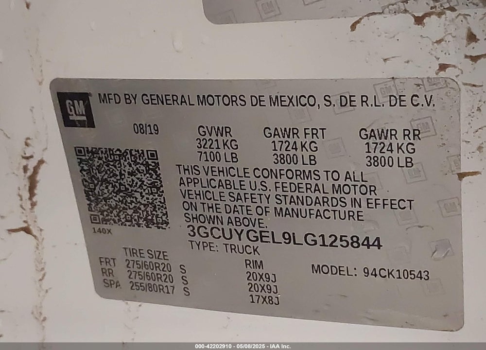 2020 CHEVROLET SILVERADO 1500 4WD SHORT BED LTZ VIN: 3GCUYGEL9LG125844