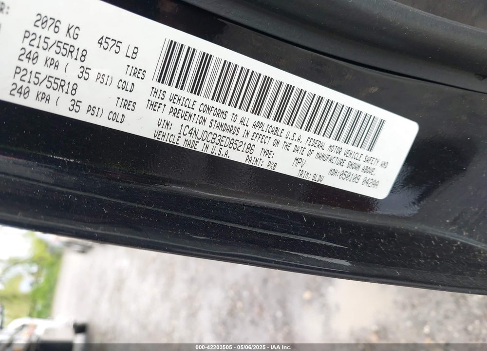 2014 JEEP COMPASS VIN: 1C4NJDCB3ED852186