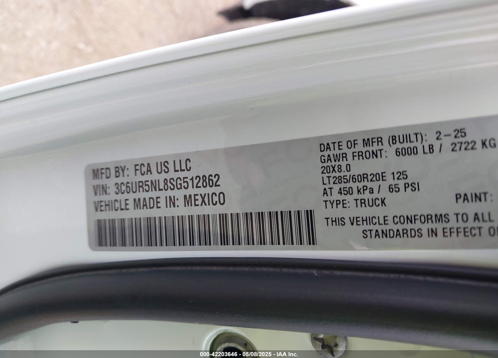 2025 RAM 2500 VIN: 3C6UR5NL8SG512862
