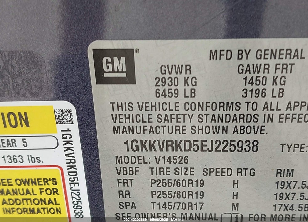 2014 GMC ACADIA SLT-1 VIN: 1GKKVRKD5EJ225938
