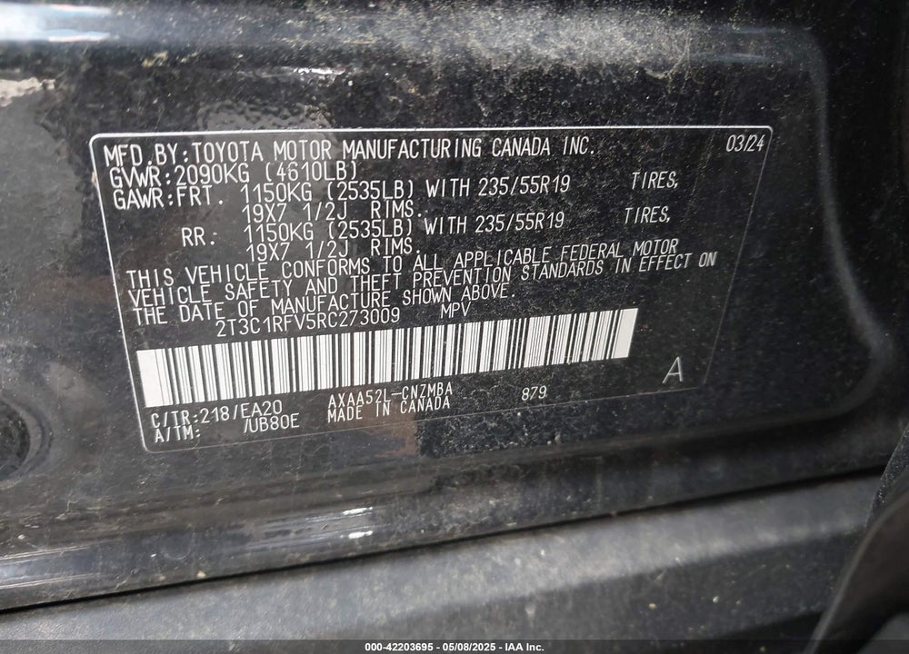 2024 TOYOTA RAV4 VIN: 2T3C1RFV5RC273009