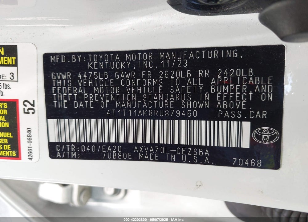 2024 TOYOTA CAMRY SE VIN: 4T1T11AK8RU879460
