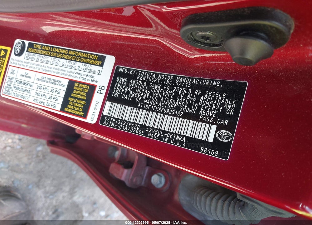 2015 TOYOTA CAMRY VIN: 4T1BF1FK8FU995162