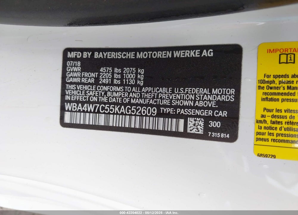 2019 BMW 440I VIN: WBA4W7C55KAG52609