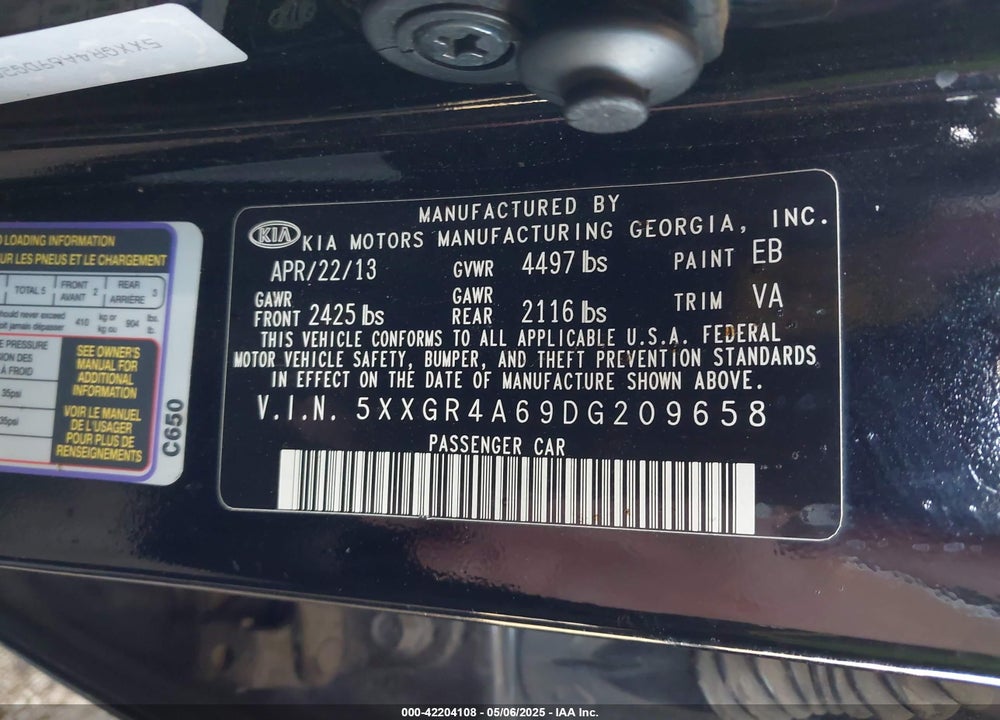 2013 KIA OPTIMA SX VIN: 5XXGR4A69DG209658