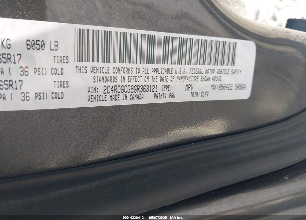 2016 DODGE GRAND CARAVAN SXT VIN: 2C4RDGCG9GR363121