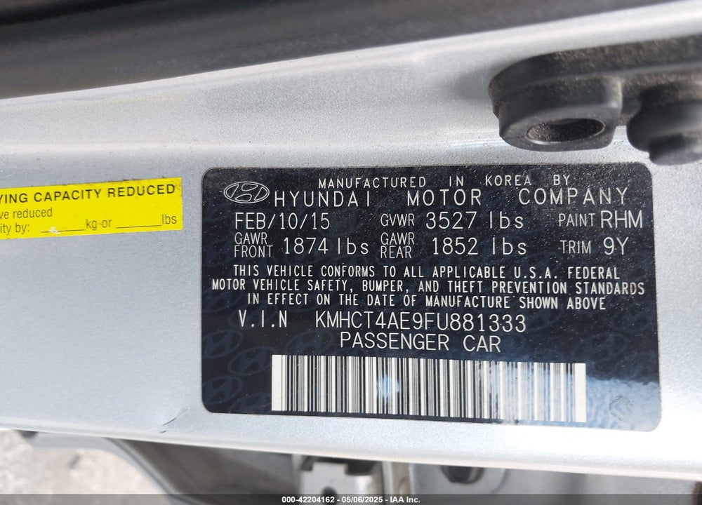 2015 HYUNDAI ACCENT GLS VIN: KMHCT4AE9FU881333