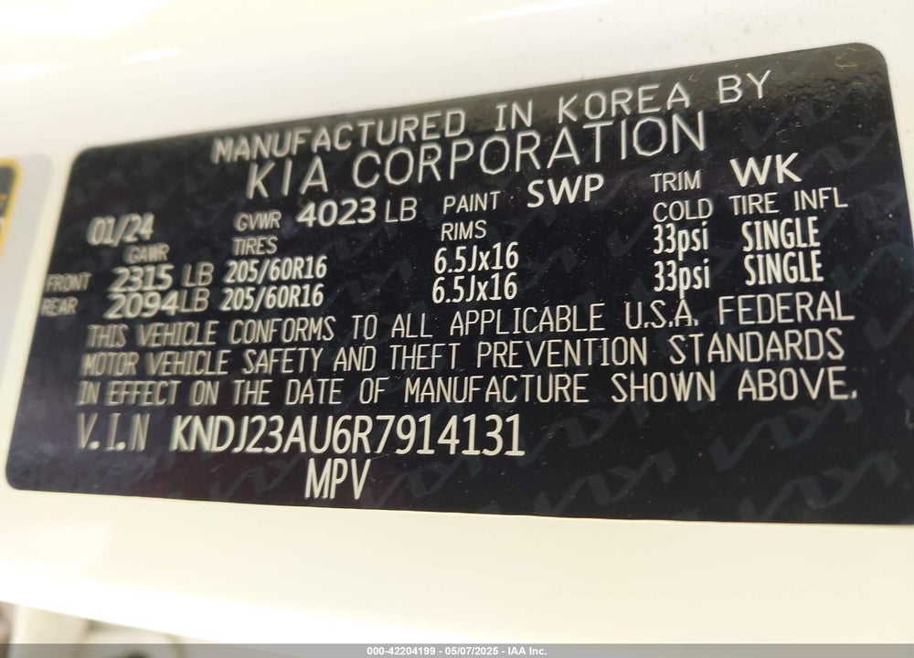 2024 KIA SOUL VIN: KNDJ23AU6R7914131