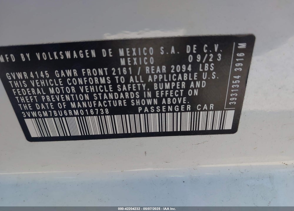 2024 VOLKSWAGEN JETTA VIN: 3VWGM7BU6RM016738