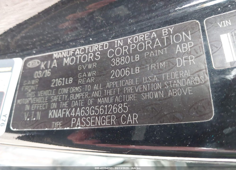 2016 KIA FORTE LX VIN: KNAFK4A63G5612685