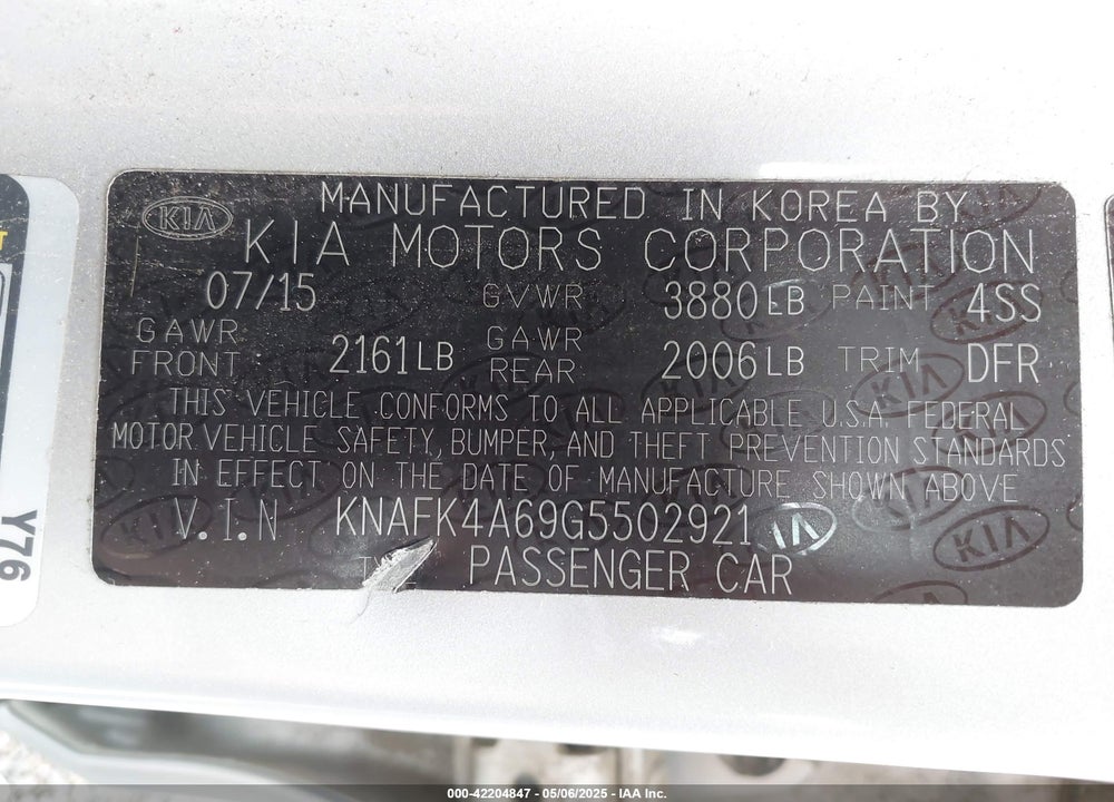 2016 KIA FORTE VIN: KNAFK4A69G5502921