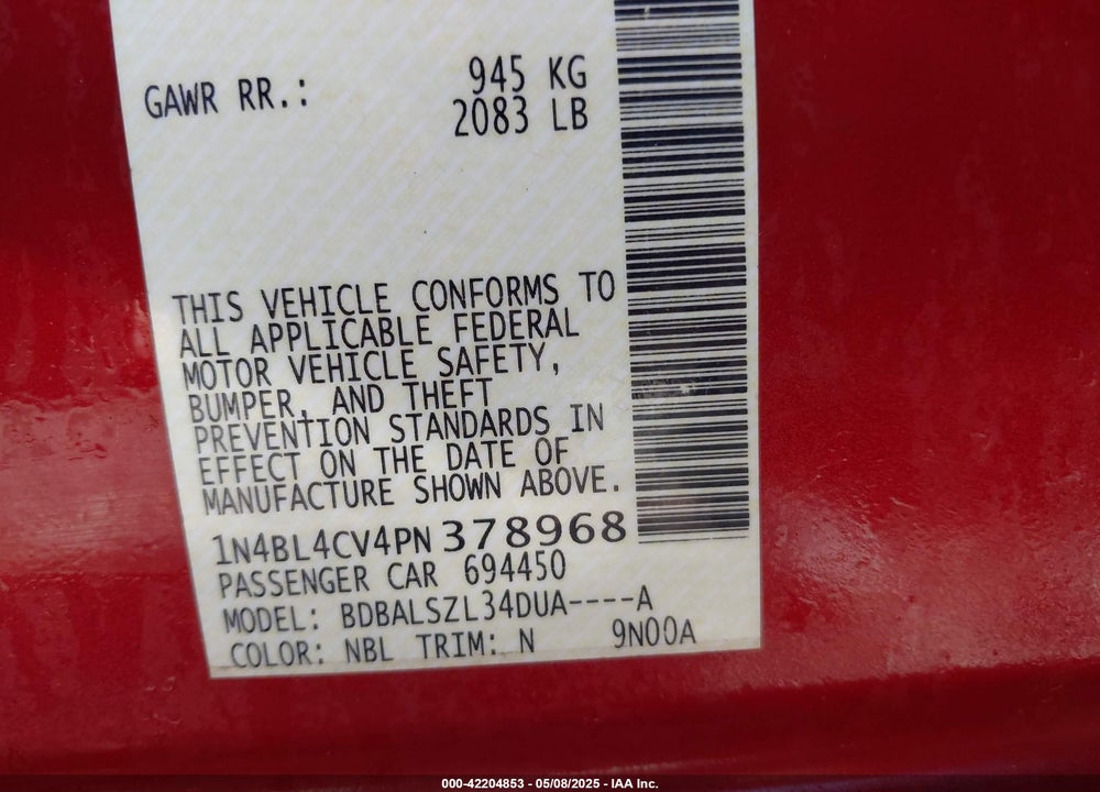 2023 NISSAN ALTIMA VIN: 1N4BL4CV4PN378968