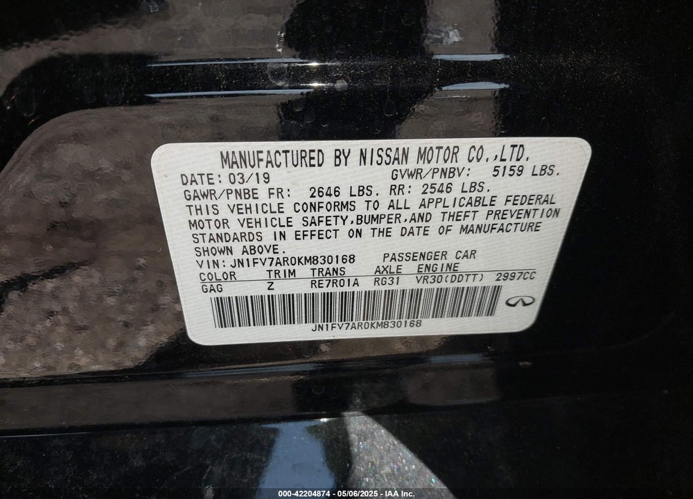 2019 INFINITI Q50 VIN: JN1FV7AR0KM830168