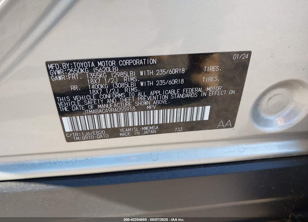 2024 TOYOTA BZ4X XLE VIN: JTMABACA9RA055918