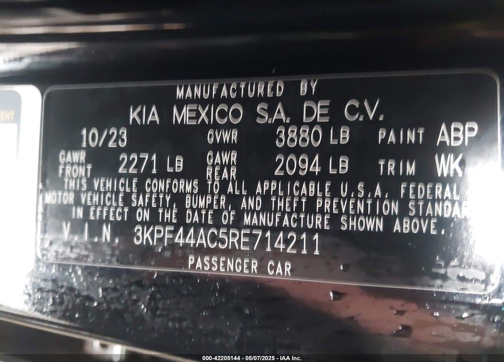 2024 KIA FORTE VIN: 3KPF44AC5RE714211