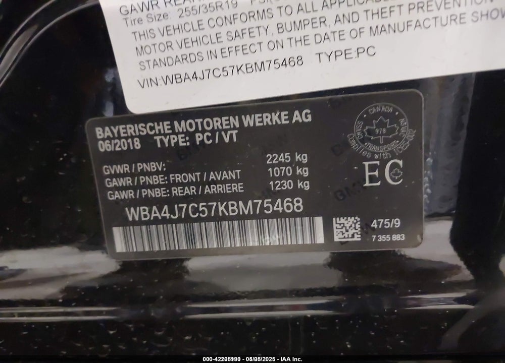 2019 BMW 440I GRAN COUPE XDRIVE VIN: WBA4J7C57KBM75468