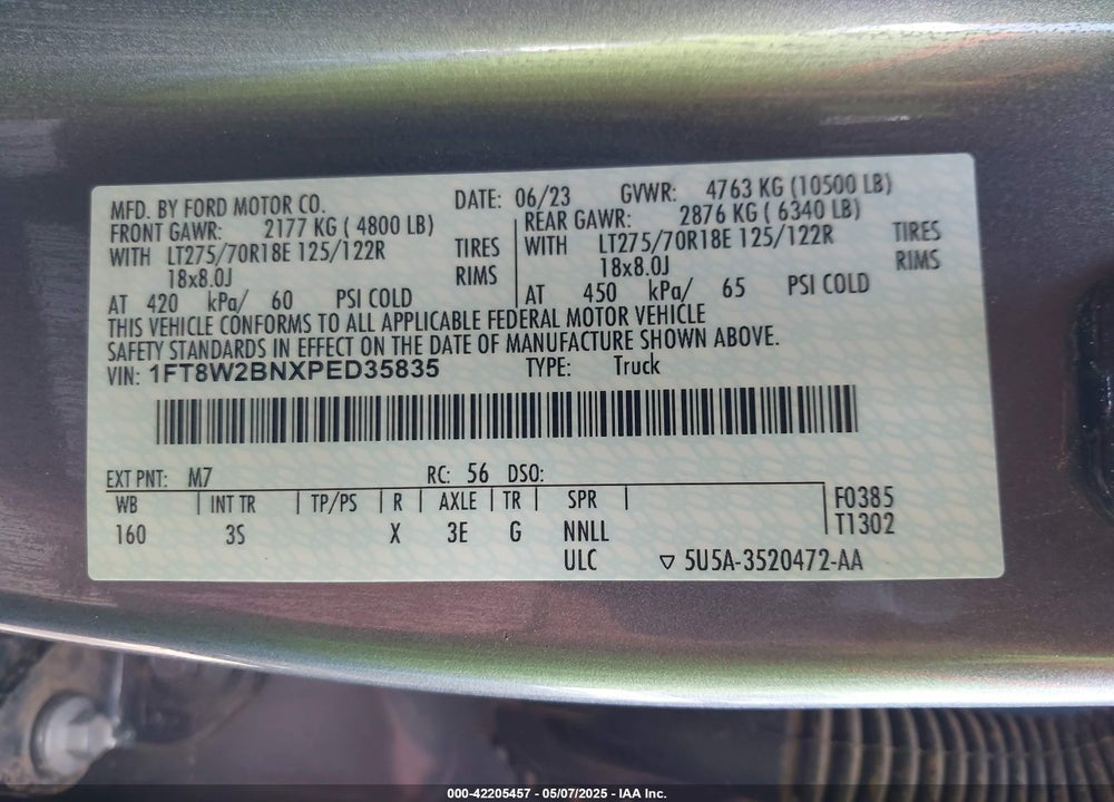 2023 FORD F-250 XLT VIN: 1FT8W2BNXPED35835