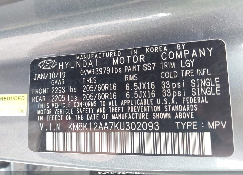 2019 HYUNDAI KONA VIN: KM8K12AA7KU302093