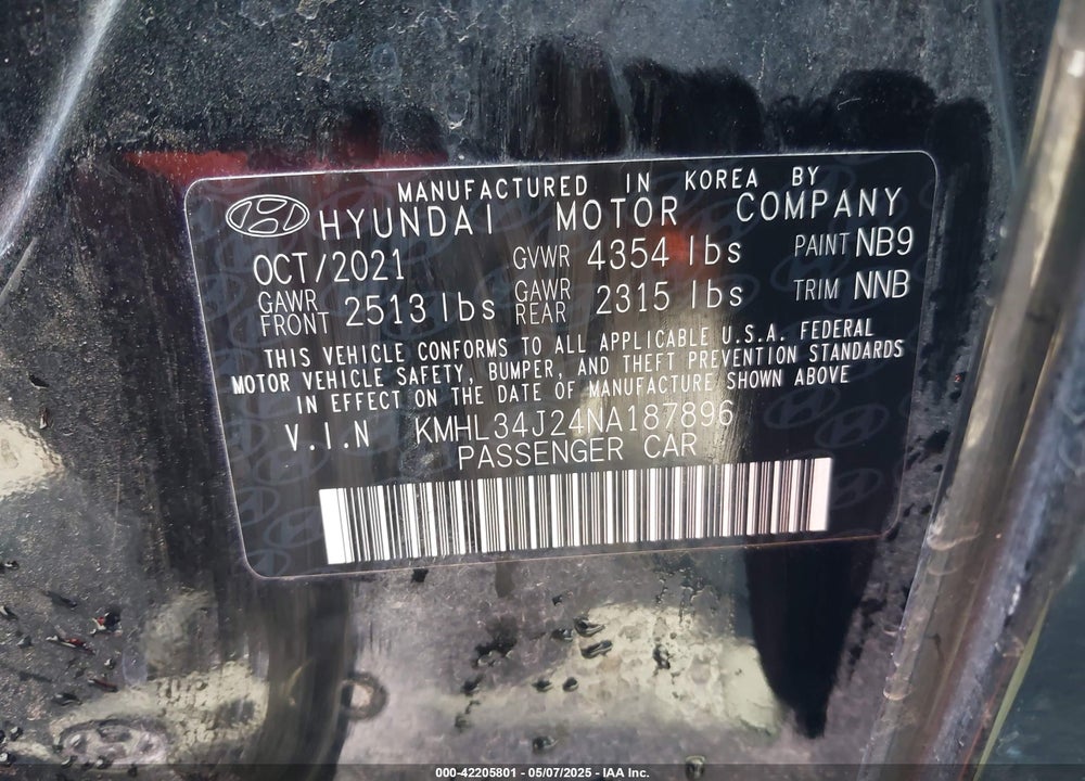 2022 HYUNDAI SONATA VIN: KMHL34J24NA187896