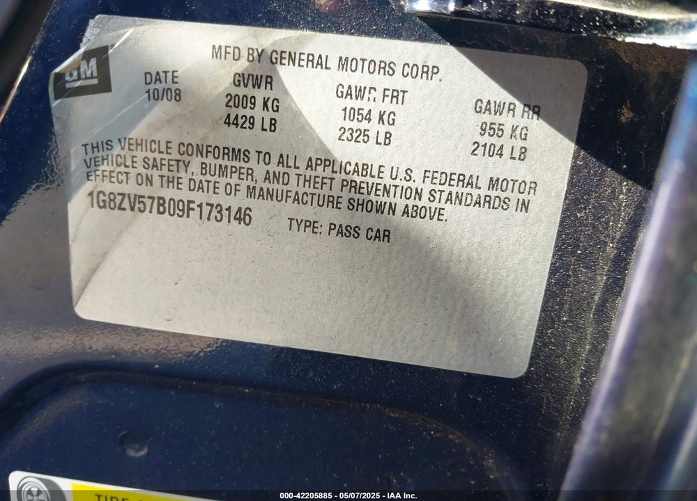 2009 SATURN AURA XR VIN: 1G8ZV57B09F173146