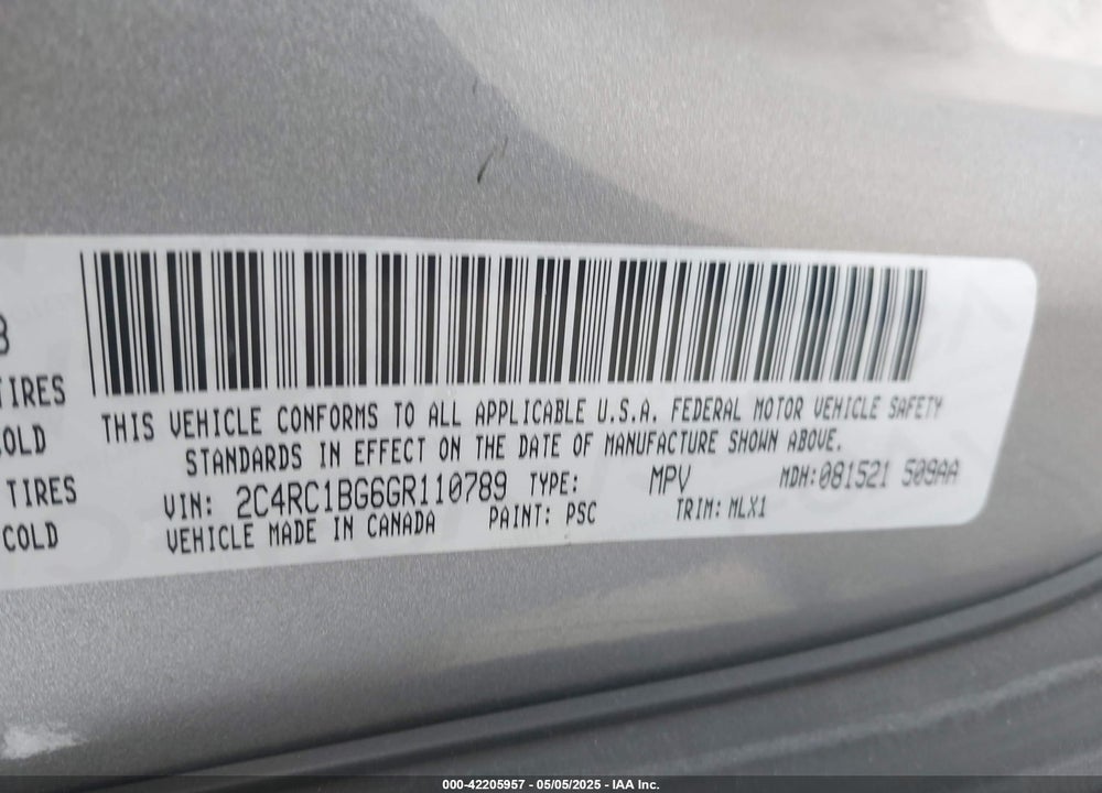 2016 CHRYSLER TOWN & COUNTRY TOURING VIN: 2C4RC1BG6GR110789