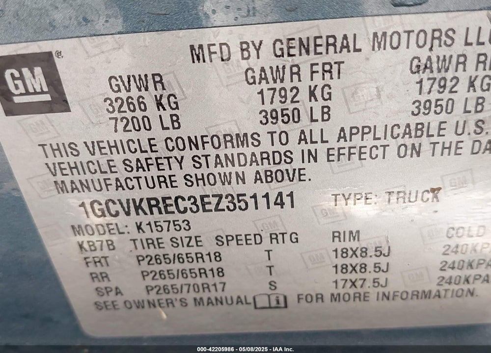 2014 CHEVROLET SILVERADO 1500 1LT VIN: 1GCVKREC3EZ351141