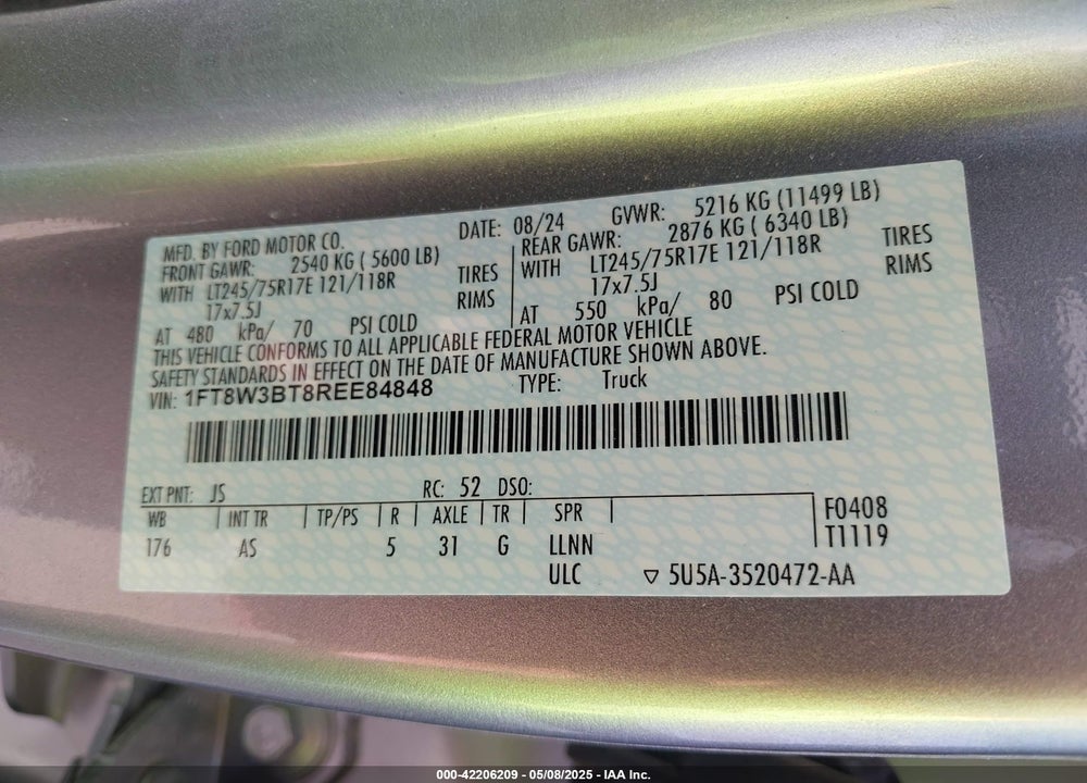 2024 FORD F-350 XL VIN: 1FT8W3BT8REE84848