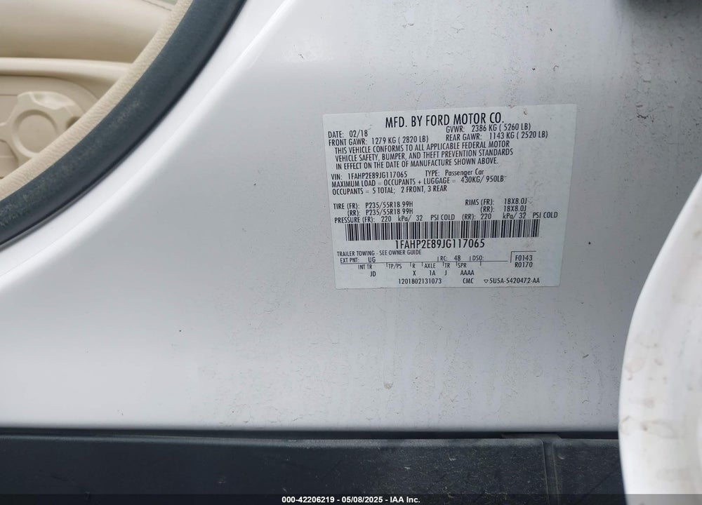 2018 FORD TAURUS VIN: 1FAHP2E89JG117065