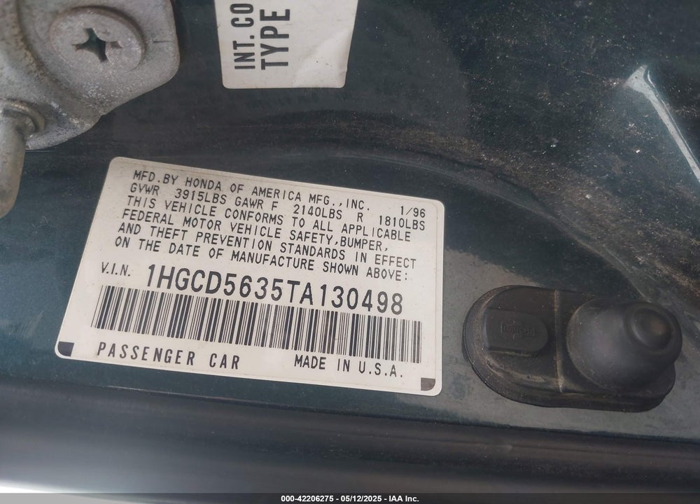 1996 HONDA ACCORD LX/EX VIN: 1HGCD5635TA130498