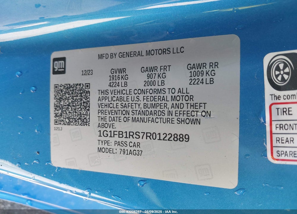 2024 CHEVROLET CAMARO RWD 1LT VIN: 1G1FB1RS7R0122889