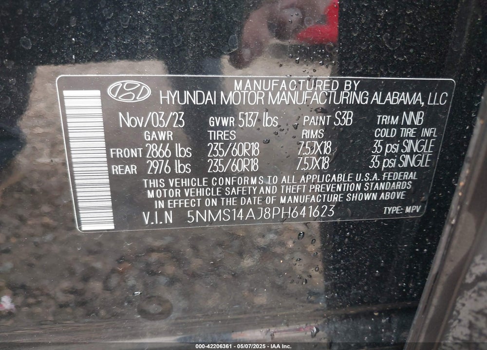 2023 HYUNDAI SANTA FE VIN: 5NMS14AJ8PH641623