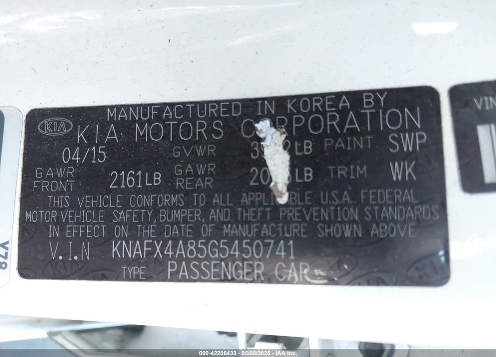 2016 KIA FORTE EX VIN: KNAFX4A85G5450741