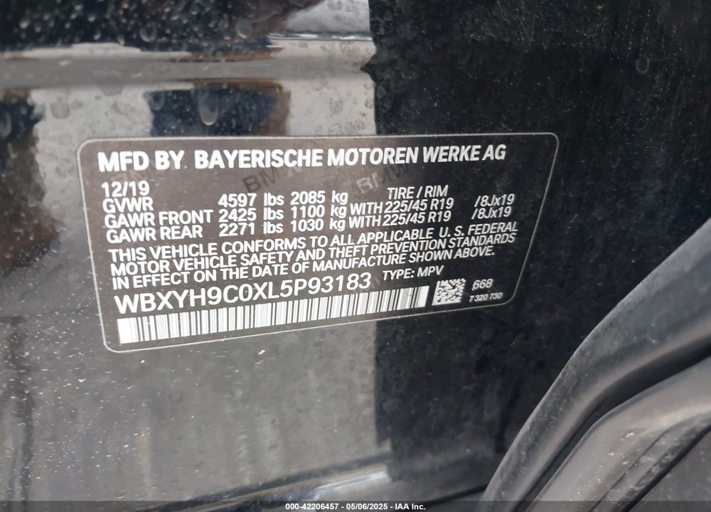 2020 BMW X2 VIN: WBXYH9C0XL5P93183