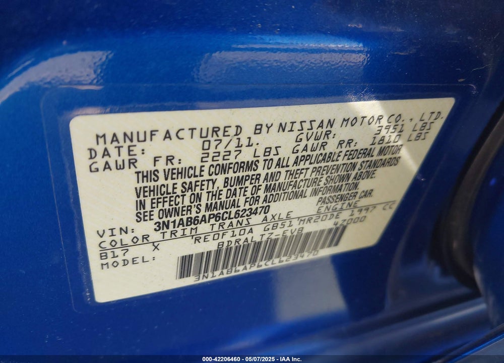 2012 NISSAN SENTRA 2.0 SR VIN: 3N1AB6AP6CL623470